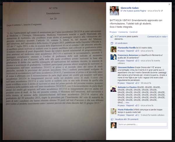 commenti post Galan