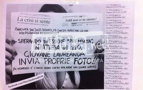 volantino con annuncio della studentessa