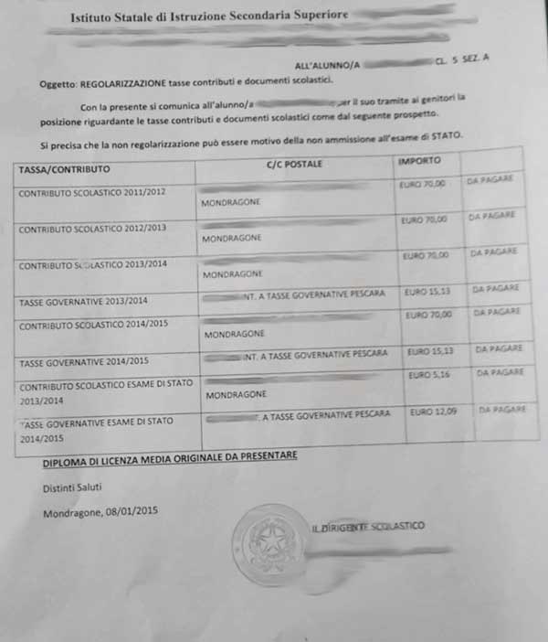 richiesta contributo scolastico per maturità