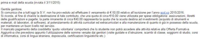 foto di scambio mail per contributo scolastico volontario gita