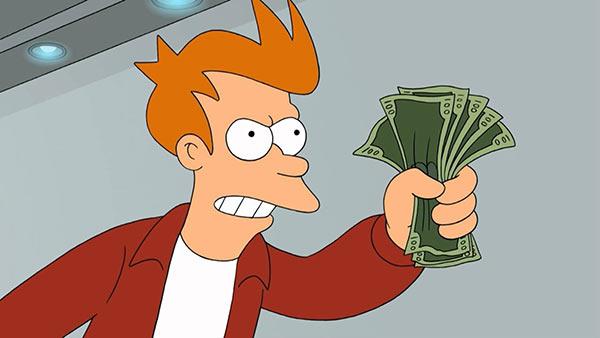  foto di Fry Futurama con soldi in mano