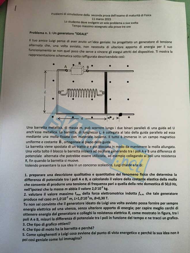 foto di problema 1 di Fisica simulazione 2prova maturità 2015