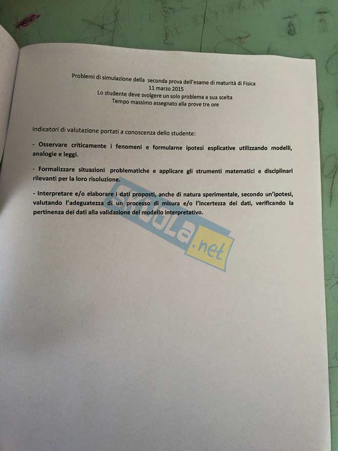 foto di problema 3 di Fisica simulazione 2prova maturità 2015