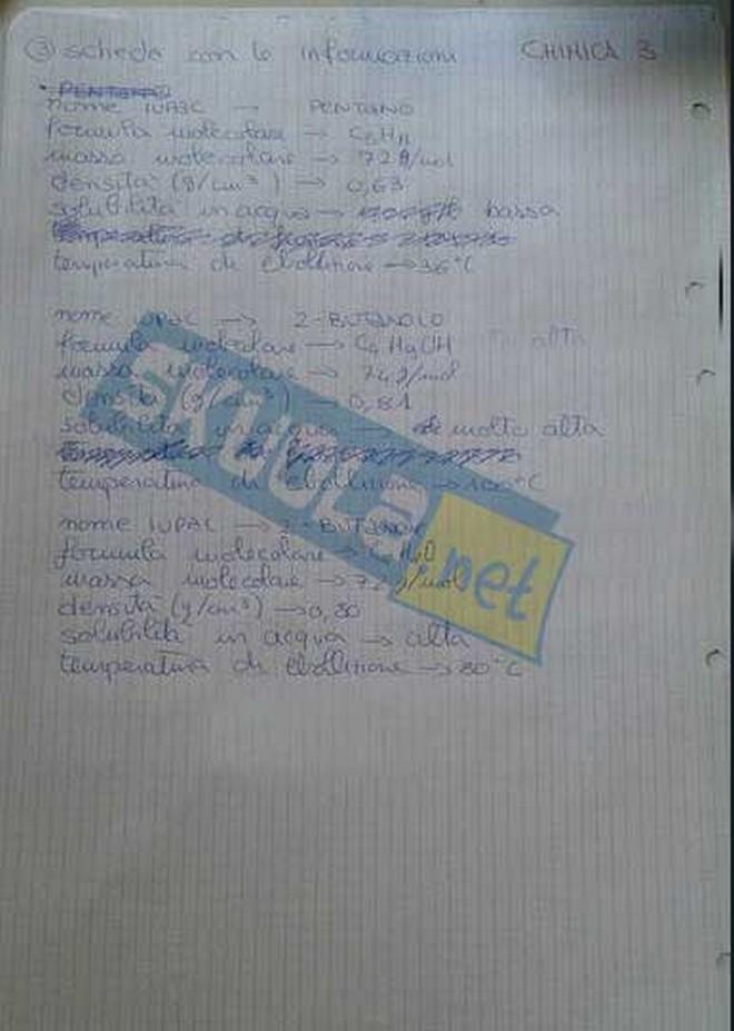 foto della soluzione della simulazione della seconda prova di Scienza della maturità del liceo scientifico