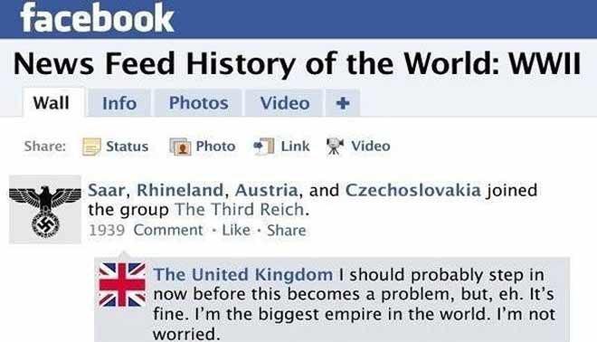 foto di come sarebbe stata la Seconda Guerra Mondiale se i Paesi avessero avuto Facebook