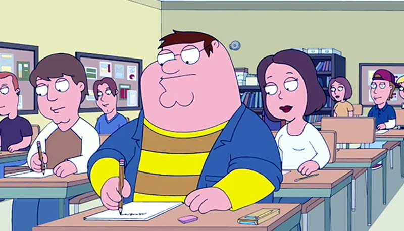 Peter Griffin seduto al banco