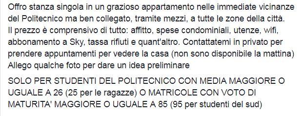 Torino, annuncio shock per una casa in affitto