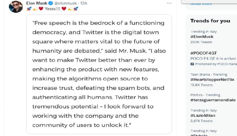 le parole di Elon Musk dopo acquisto Twitter