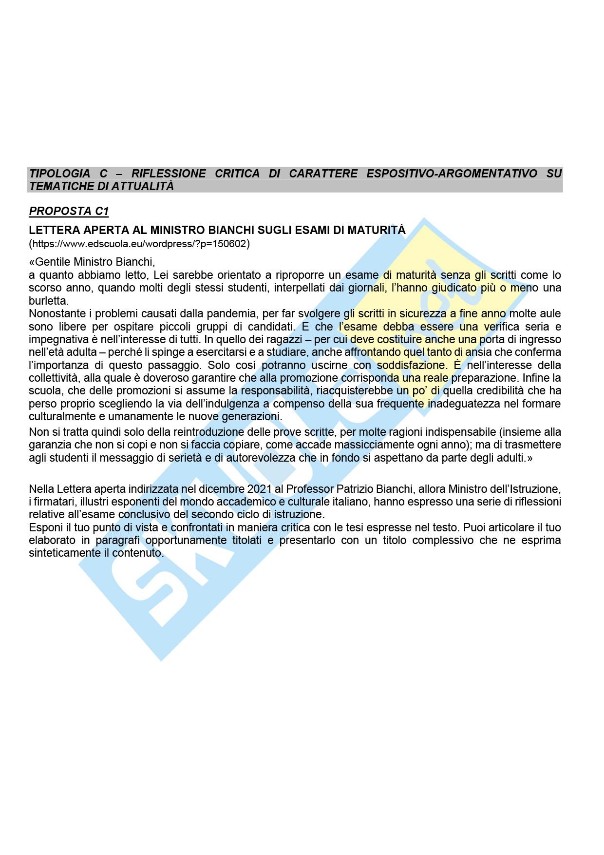 Tracce prima prova Maturità 2023