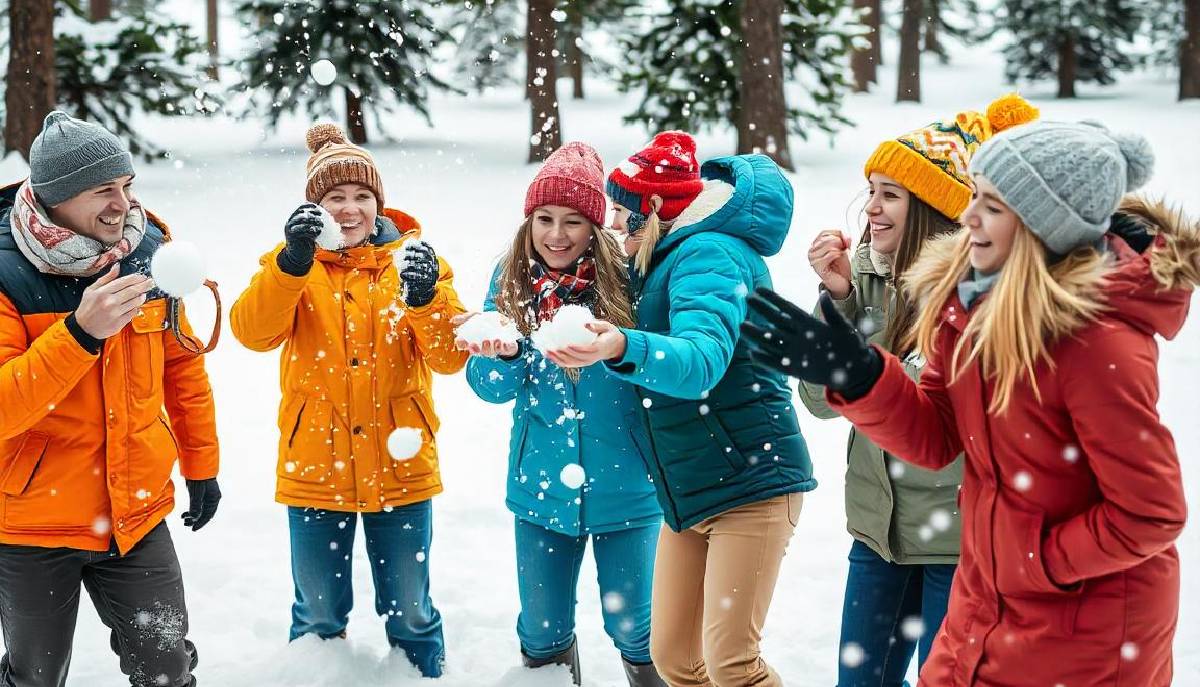 studenti giocano in mezzo alla neve