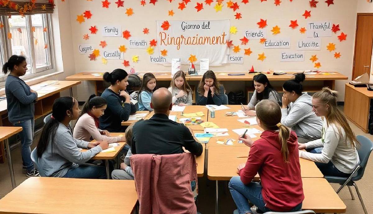 giorno ringraziamento studenti fanno attività a scuola