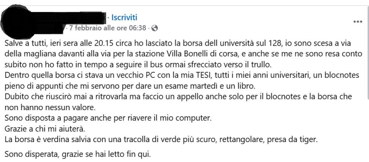 "Ho avuto un colpo di sonno, aiutatemi": universitaria dimentica sul bus il pc con tesi e appunti, l'appello sui social