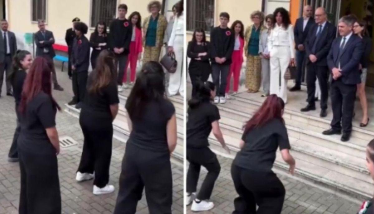Valditara accolto con ballo hip hop