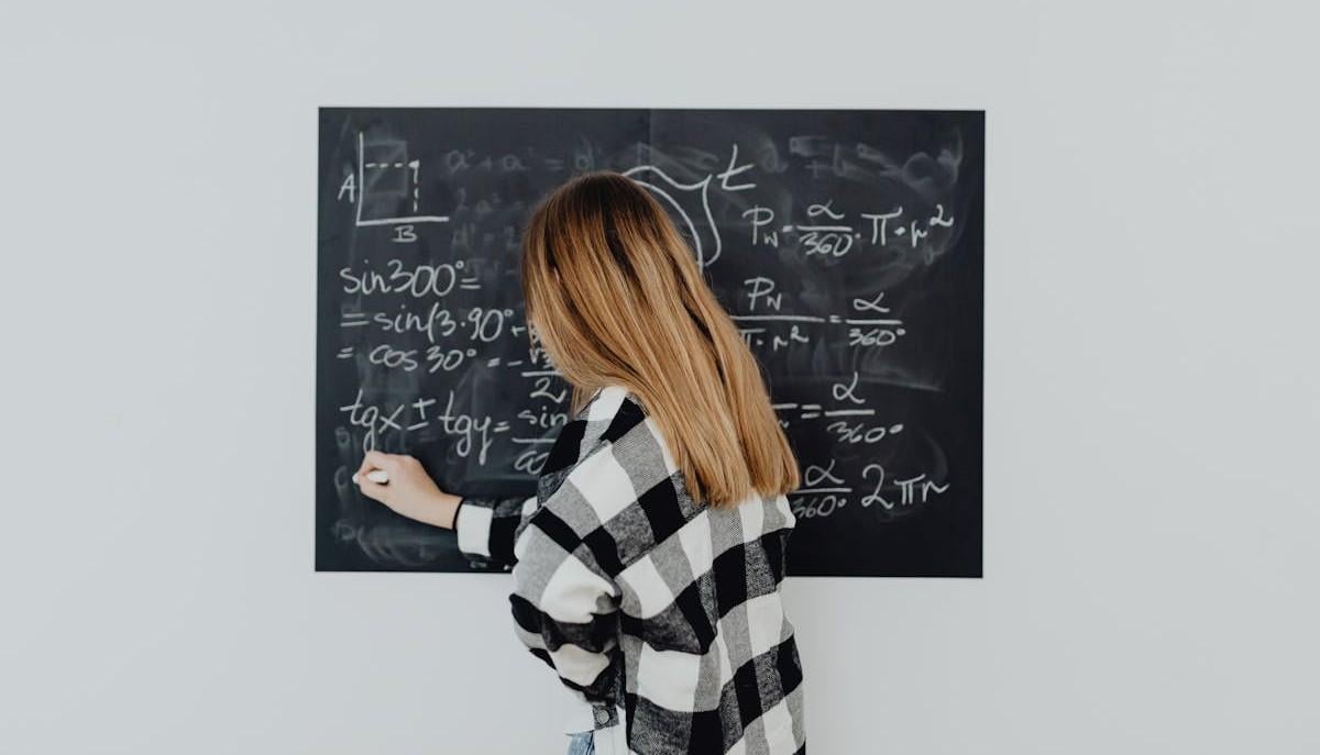 Studentessa di terza media alla lavagna