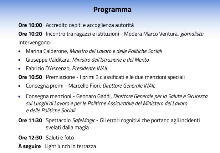 La sicurezza si impara a scuola: il 14 maggio la premiazione del concorso “Salute e sicurezza…insieme!” articolo