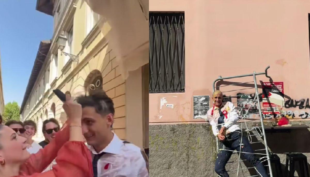 Luca rasato e legato per la sua laurea