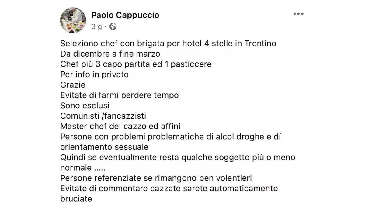 post facebook paolo cappuccio
