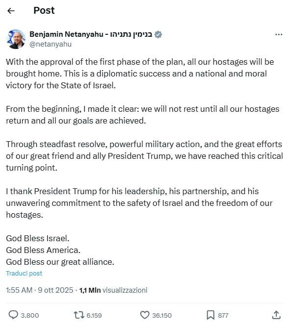  dichiarazione Netanyahu