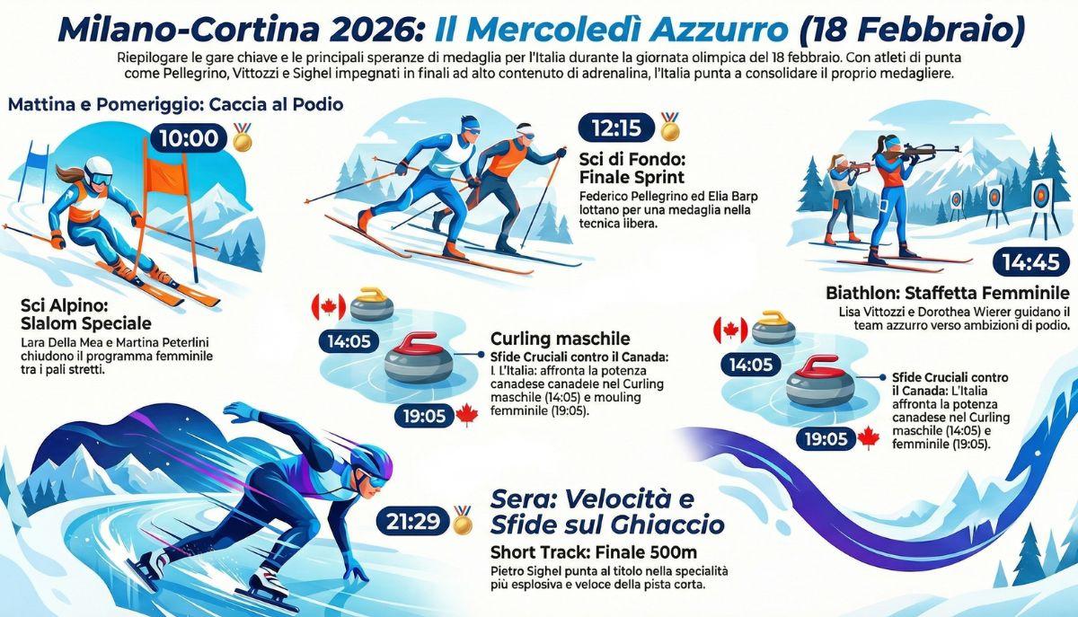 infografica con orari e gare degli azzurri marted&igrave; 28 febbraio Milano Cortina 2026