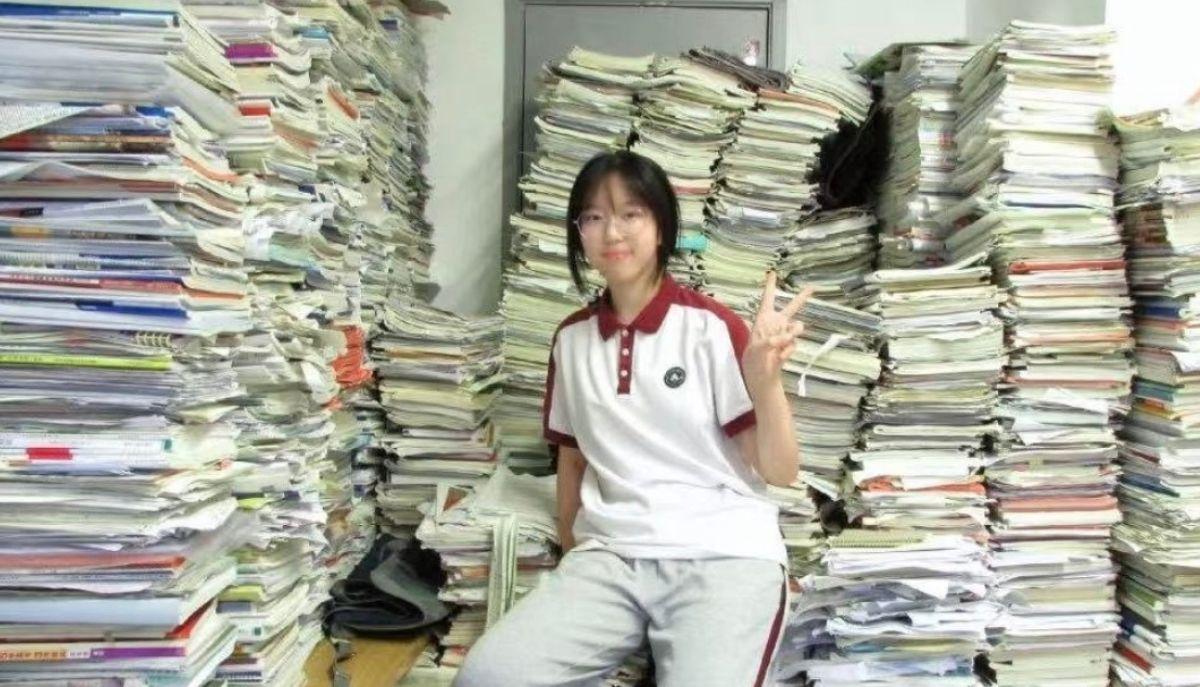 Successo a ogni costo: la montagna di compiti di una studentessa sciocca il web