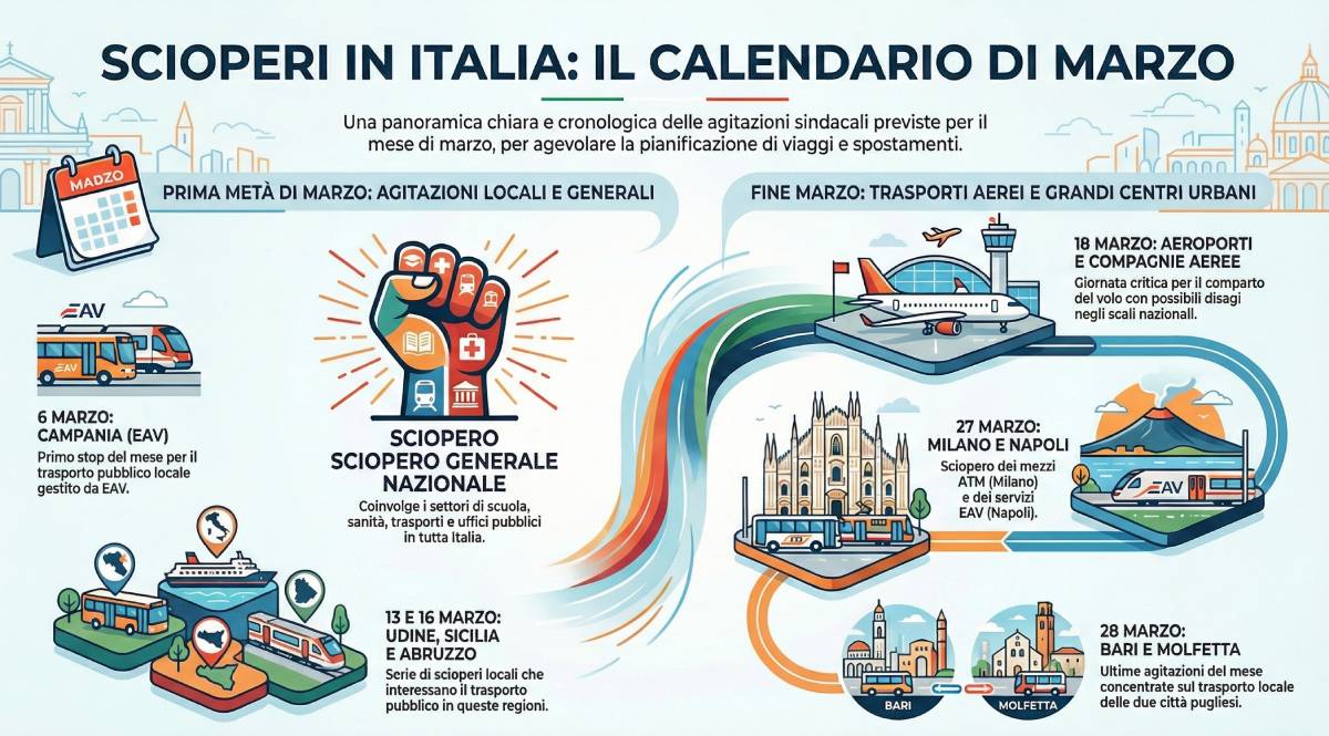 infografica sugli scioperi di marzo 2026