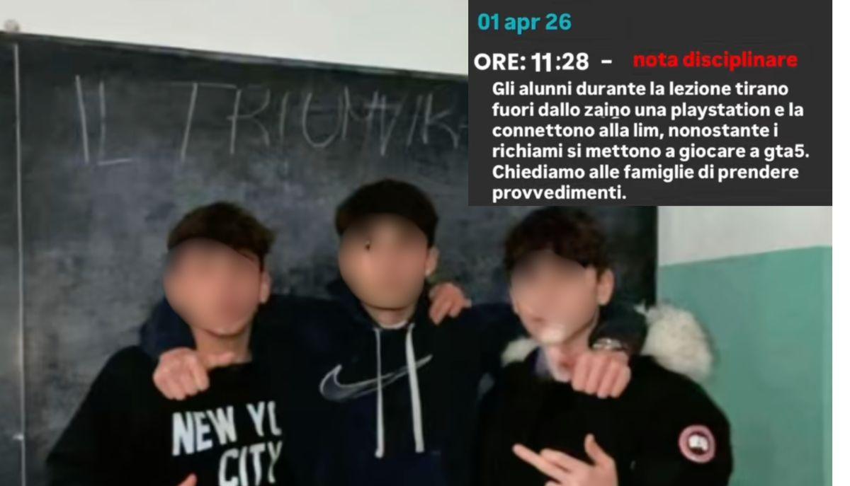 Montano la Play su LIM, giocano a GTA 5 in classe e sfoggiano con orgoglio nota sui social