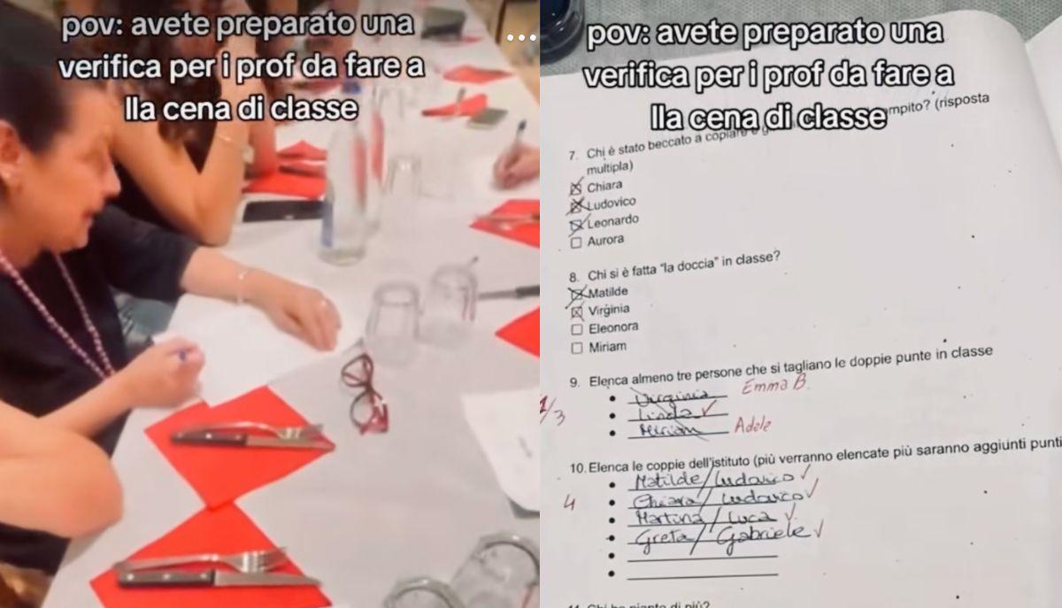 Cena con i prof, la classe (si vendica) e prepara una verifica: "Vediamo quanto ci conoscete"