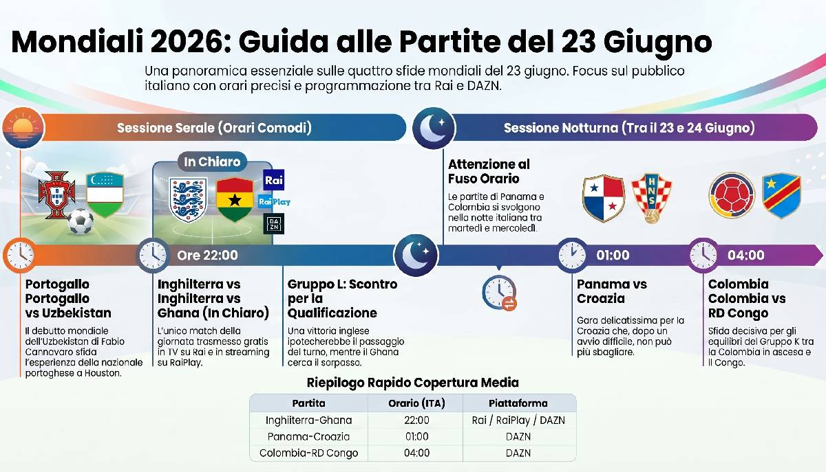 guida partite 23 giugno mondiali