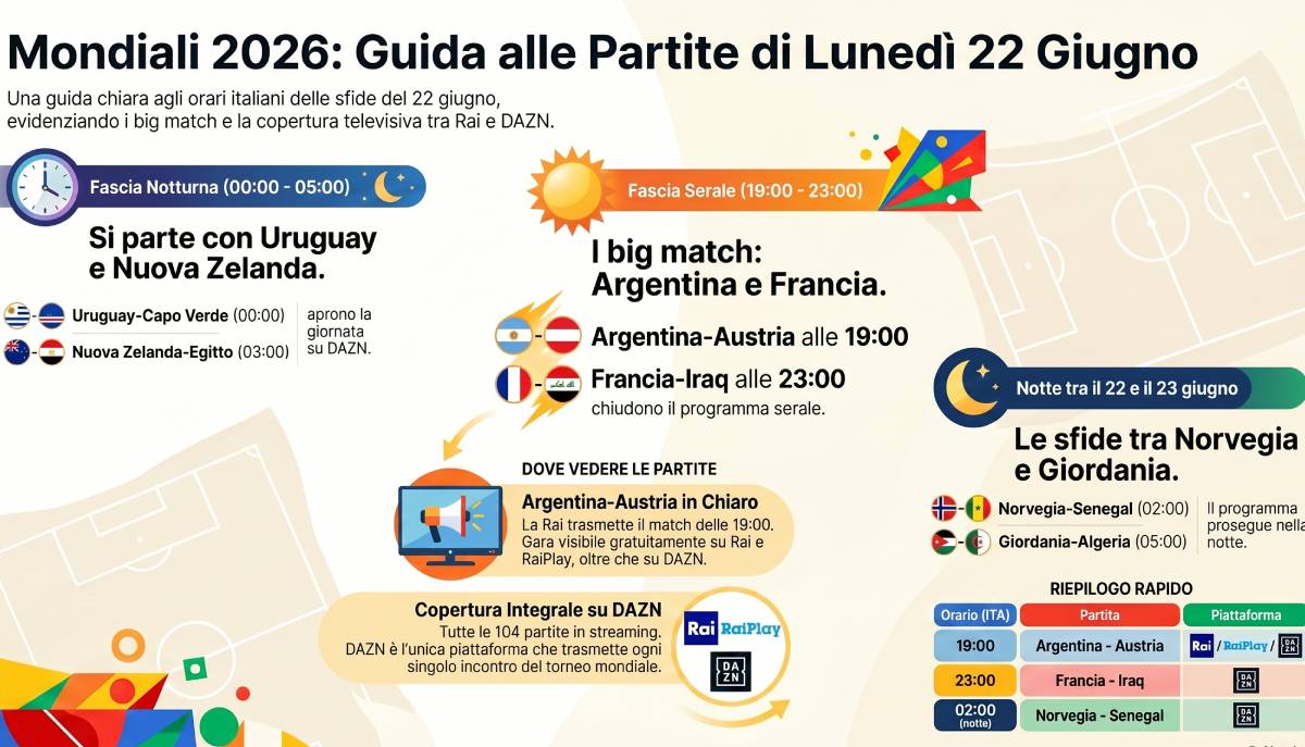 mondiali 2026 guida partite 22 giugno