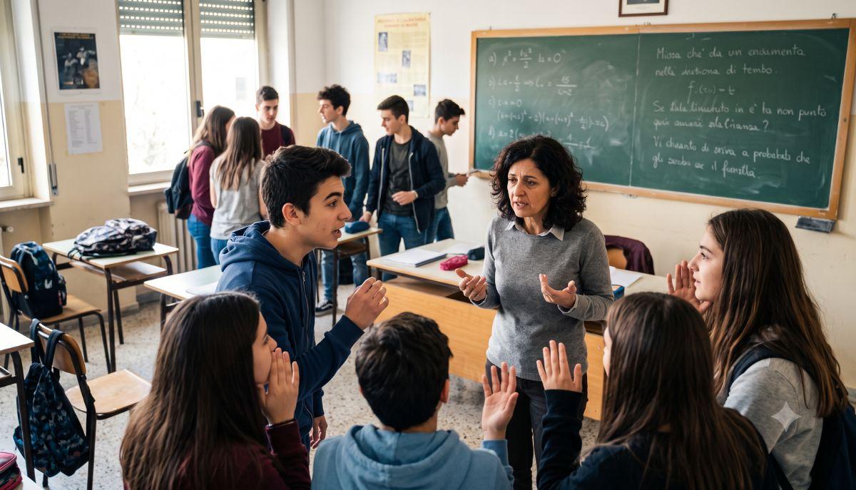 professoressa e studenti che litigano in classe