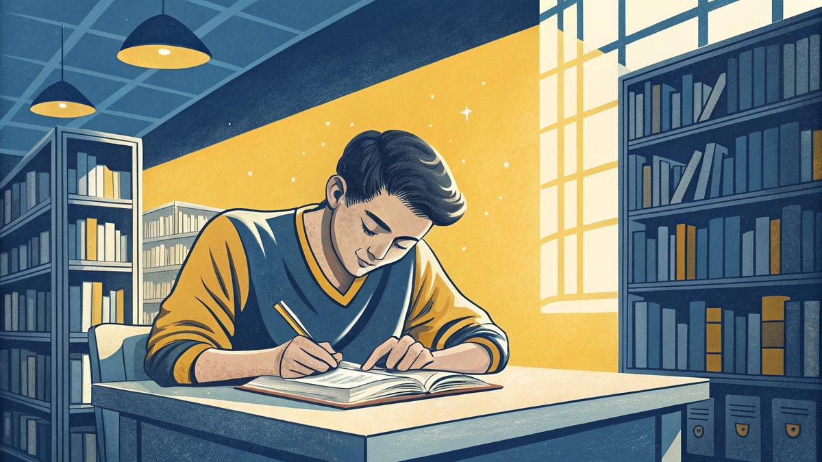 Illustrazione studente al banco che studia