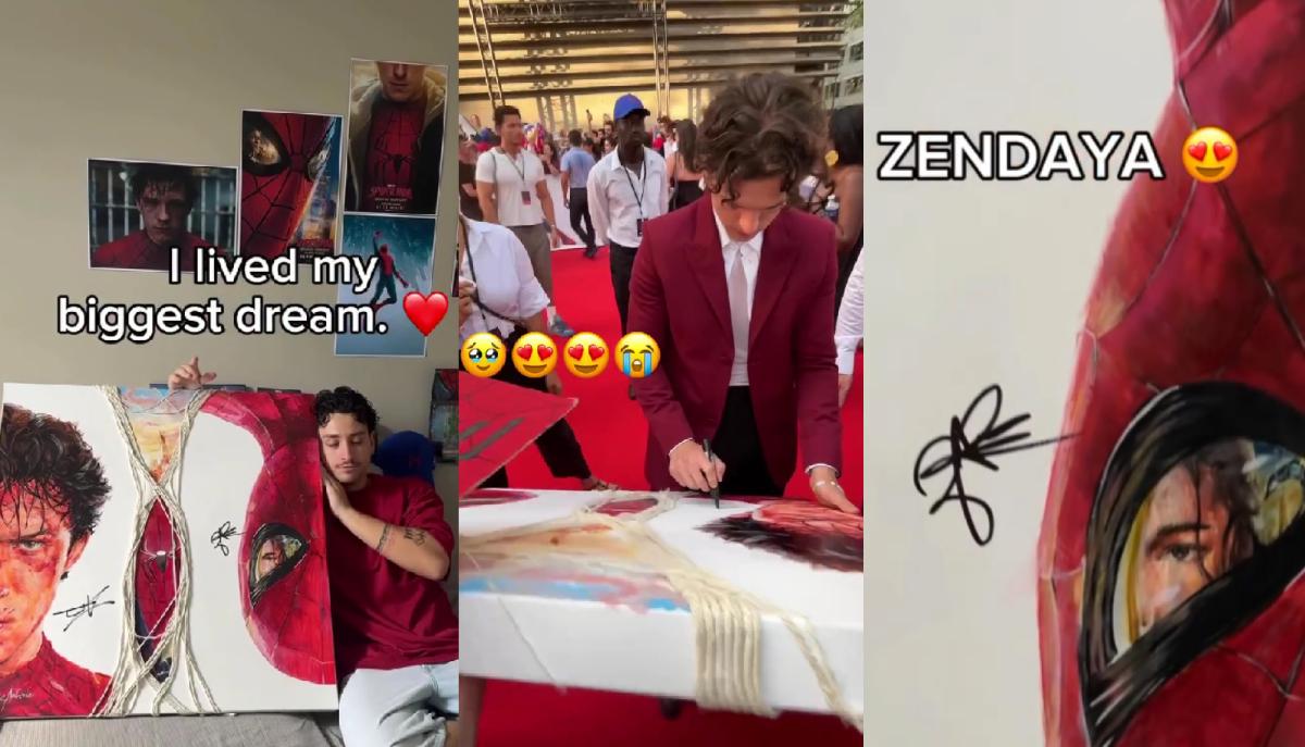 Spider-Man nel quadro, Zendaya nel riflesso: artista porta la fan art alla première di Brand New Day e riceve una sorpresa