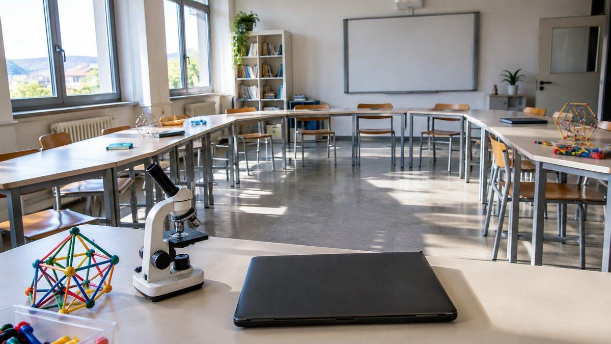 Aula scolastica con strumenti STEM per il convegno sull’educazione