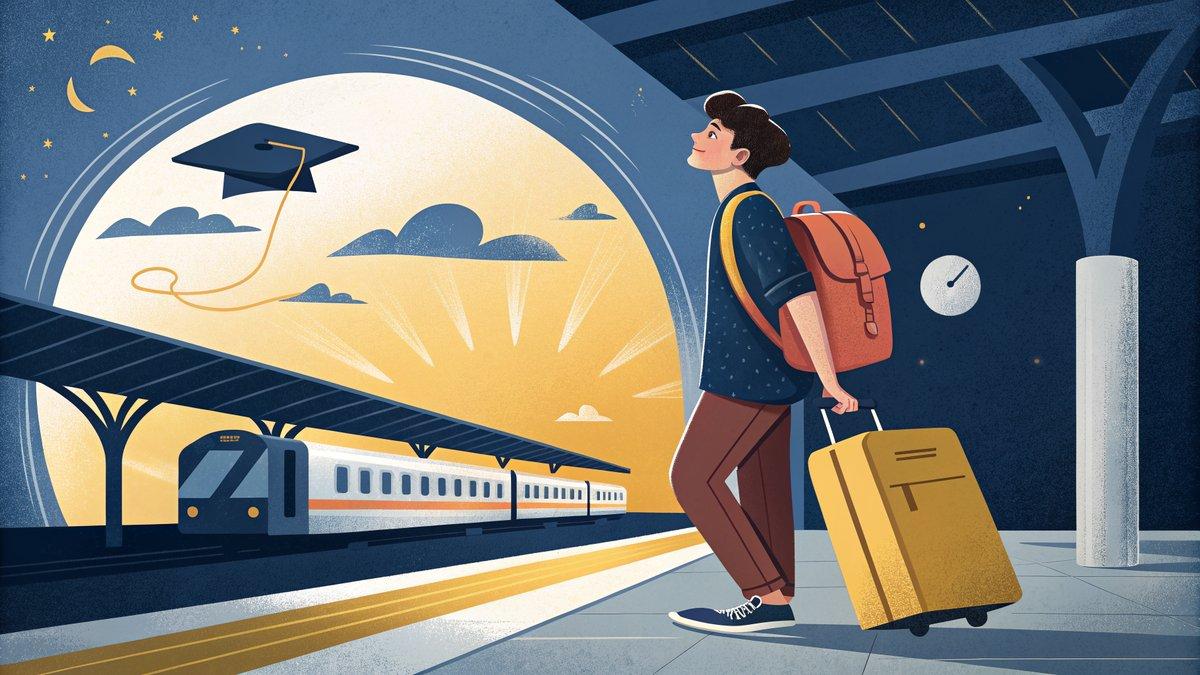 Illustrazione di un giovane che parte