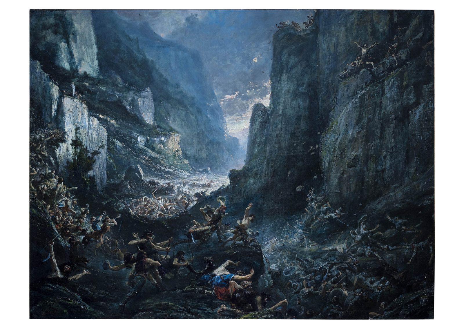 Battaglia di Roncisvalle, incisione di Gustave Dor&eacute; sulla disfatta di Carlo Magno
