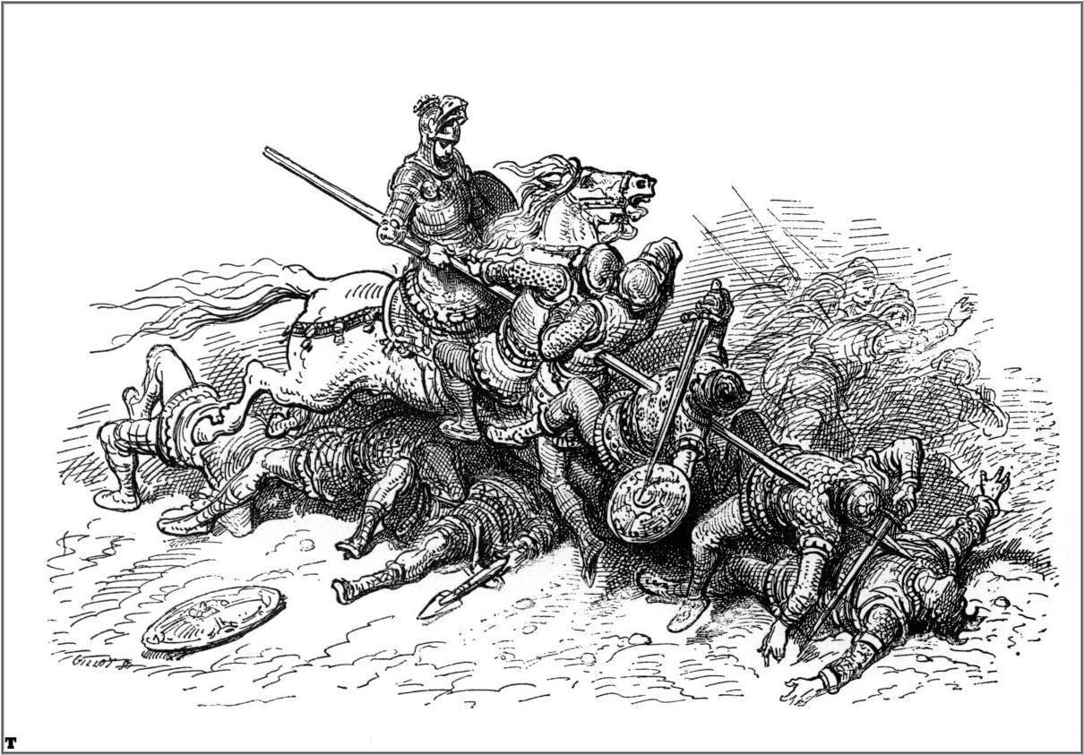 Battaglia medievale nell'Orlando Furioso, incisione di Gustave Dor&eacute; con Cloridano e Medoro