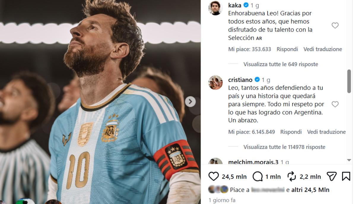 Messi saluta l'Argentina, l'omaggio di Cristiano Ronaldo: "Avrai sempre il mio rispetto"