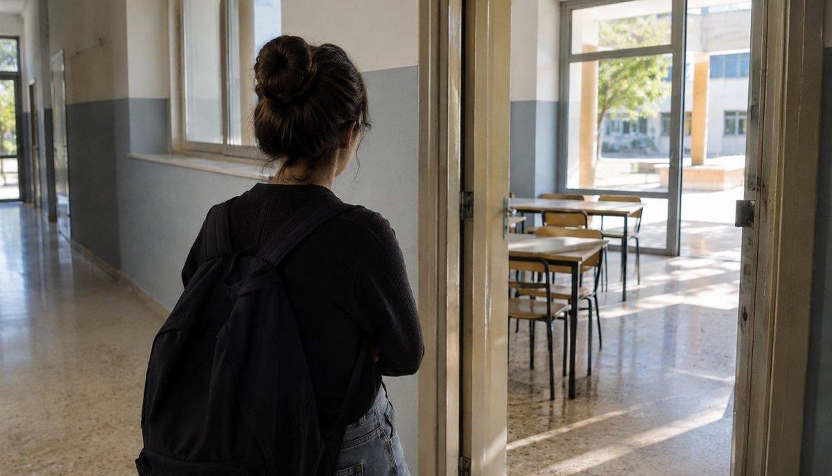 Studentessa fuori dall'aula scolastica
