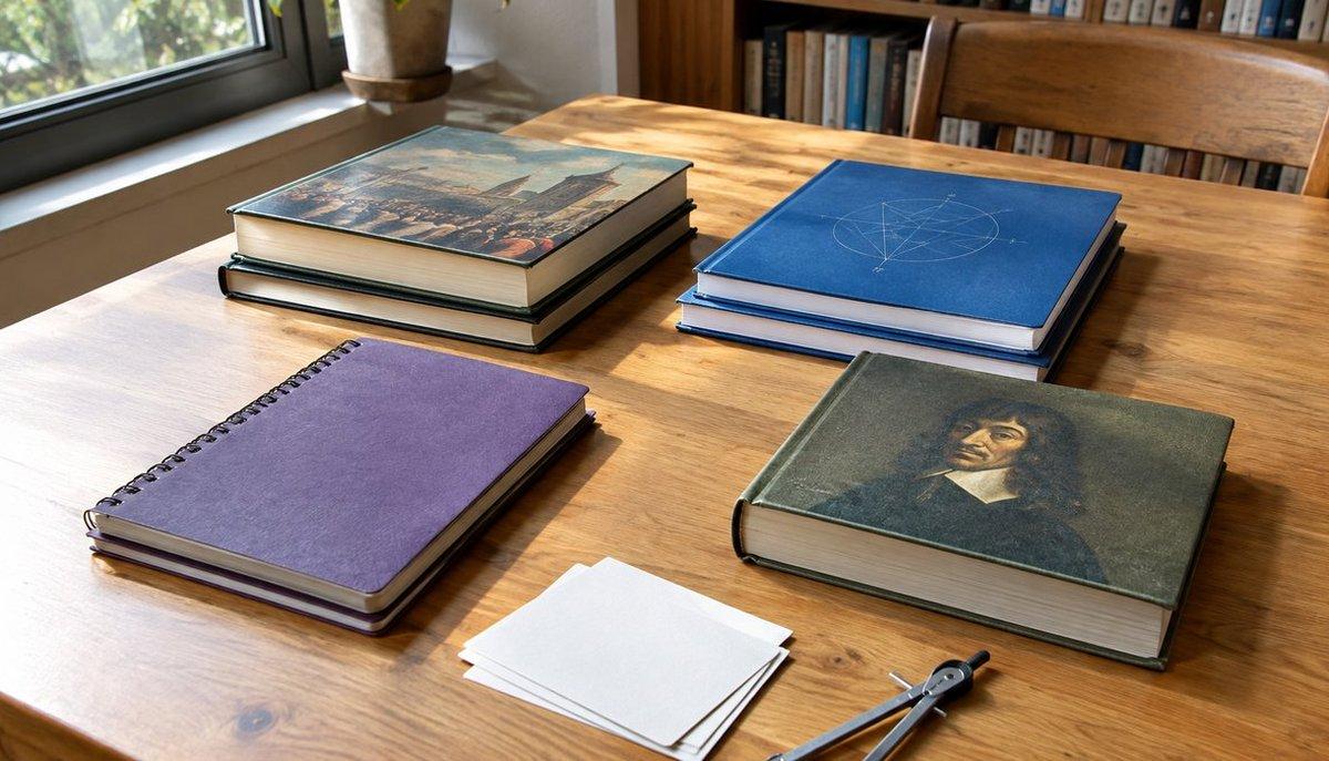 Illustrazione di libri, quaderni e strumenti da disegno su un tavolo per lo studio nel weekend