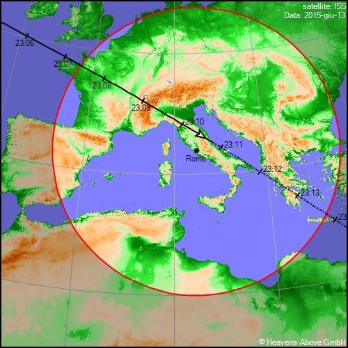 13/06/2015, traiettoria Stazione Spaziale Internazionale sull'Italia (secondo passaggio)