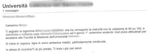 Si fa raccomandare via mail per il test di medicina