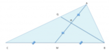 Traccia la mediana  ar{MN}  del triangolo ABC, indica con P il suo punto medio; la semiretta ar{BP}   interseca il lato ar{AC}   in Q. Dimostra che  ar{CQ} = 2ar{AQ} .
