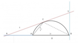 Trigonometria problemi:  Sia AC = 6/5 r   la lunghezza della corda  AD  della semicirconferenza di centro  O  e diametro AB = 2r. Siamo inoltre t la tangente in  C alla semicirconferenza ed  R e S i punti d'intersezione di  t  con il prolungamento di  AB 