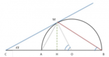 Trigonometria problemi: Data la semicirconferenza di centro  O  e diametro  AB = 10  , condurre per il punto  C , posto sul prolungamento di  AB  dalla parte di  A , la semiretta tangente in  M alla semicirconferenza.