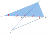 Geometria biennio superiori: In un triangolo  ABC di base CB , prolunga la mediana  AM  fino al punto S, esterno al triangolo,  intersezione della mediana con la semiretta avente origine in  B e tale che  gli angoli  ...