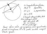 La retta tangente ad una circonferenza e parallela ad una corda AB divide, con il punto...
