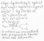 Equazioni esponenziali e logaritmiche: [math] {2}\cdot \log{{x}}- \log{{\left({2}{x}+{1}\right)}}+ \log{{3}}= \log{{\left({x}-{2}\right)}} [/math]