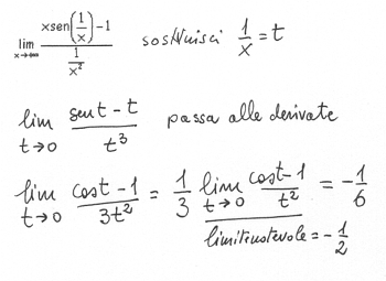 Esercizi sui limiti: [math] \lim_{{{x}\to\infty}}\frac{{{x} \sin{{\left(\frac{1}{{x}}\right)}}-{1}}}{{\frac{1}{{x}^{2}}}} [/math]