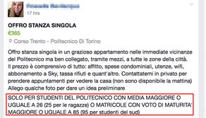 Annuncio shock per stanza in affitto: coinquilini del sud solo con voti alti