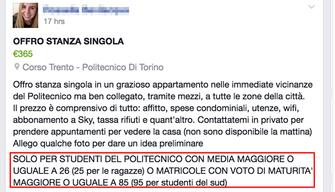 Annuncio shock per stanza in affitto: coinquilini del sud solo con voti alti